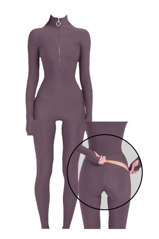  모노수트 긴팔 티셔츠 코코아 롱슬리브 터틀넥 지퍼업 풀바디수트 브라운 - MONOSUIT