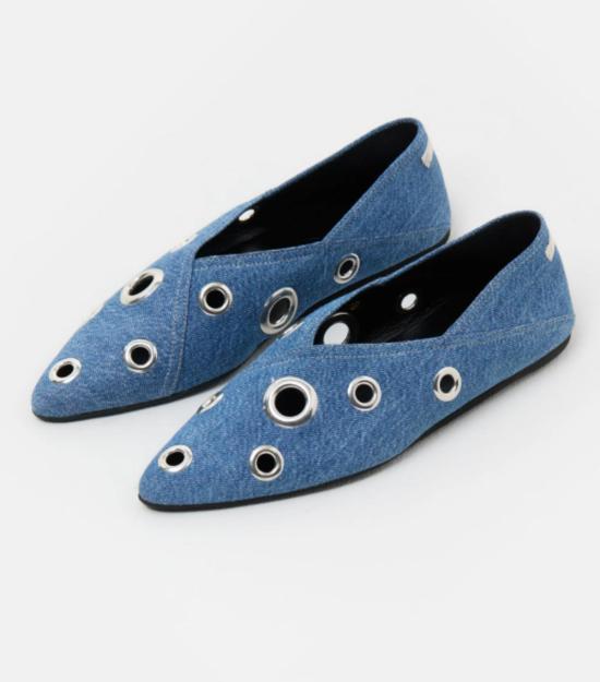  클로즈드 플랫 슈즈 닫힌 데님 그로밋 발레리나 플랫 데님 블루 - CLOSED