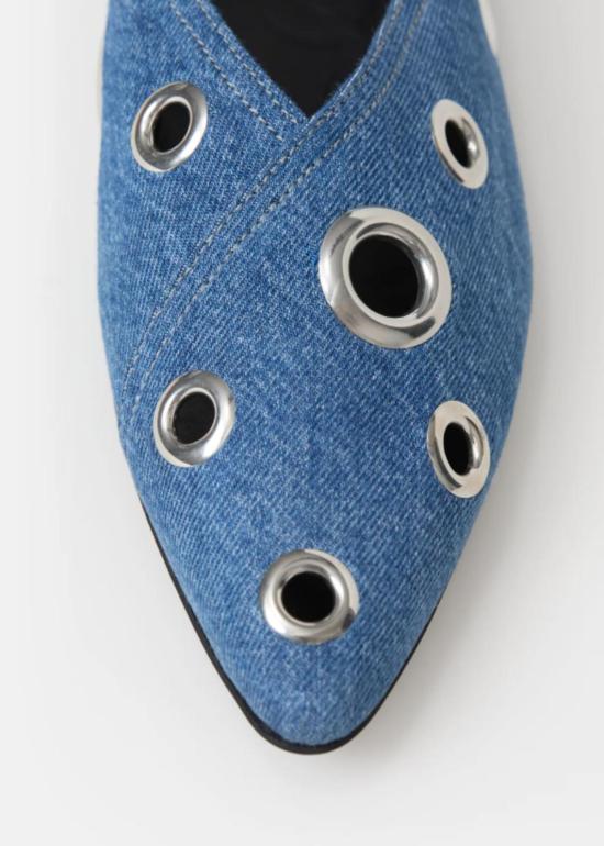  클로즈드 플랫 슈즈 닫힌 데님 그로밋 발레리나 플랫 데님 블루 - CLOSED