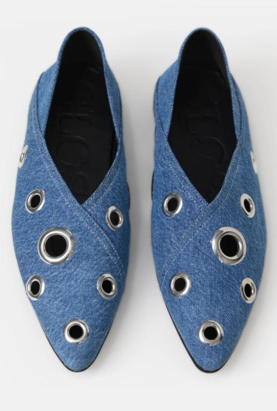  클로즈드 플랫 슈즈 닫힌 데님 그로밋 발레리나 플랫 데님 블루 - CLOSED