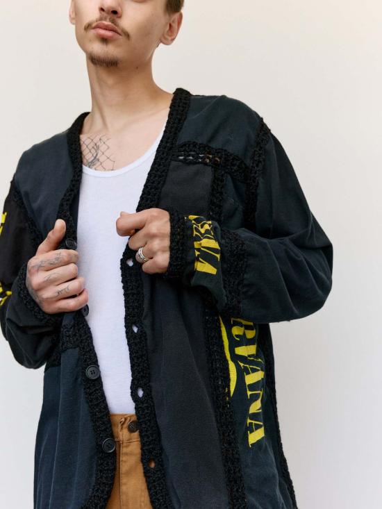  올드 파크 가디건 올드파크 리컨스트럭티드 크로셰 카디건 블랙