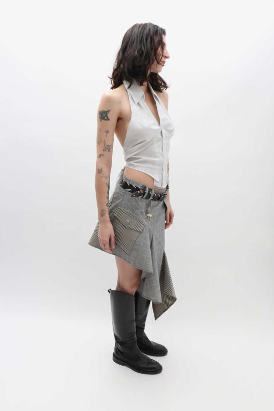  레이브 리뷰 민소매 티셔츠 Rave Review Aila 핀스트라이프 홀터 탑 - RAVE REVIEW