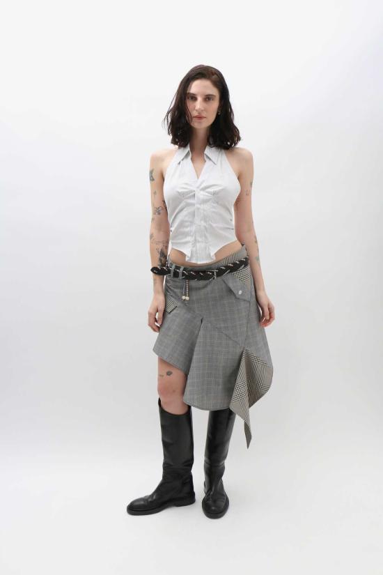  레이브 리뷰 민소매 티셔츠 Rave Review Aila 핀스트라이프 홀터 탑 - RAVE REVIEW