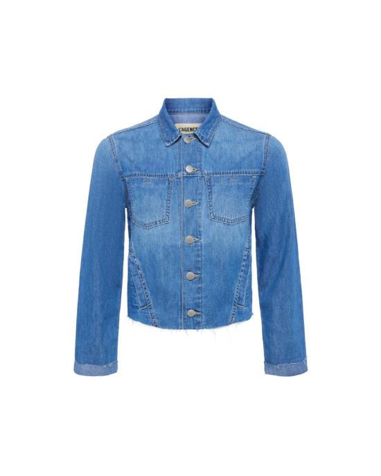  라장스 데님 자켓 L'agence Janelle 슬림 로우 재킷 에이지드 인디고