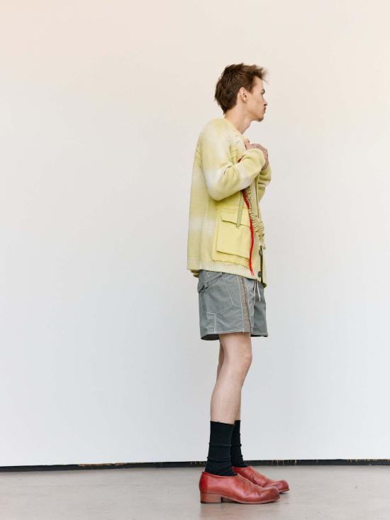  에드워드 커밍 가디건 워시드 라임 코튼 타이어 트랙 카디건 페이디드 라임 - EDWARD CUMING