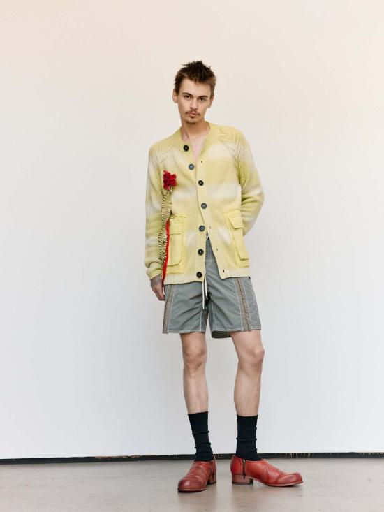  에드워드 커밍 가디건 워시드 라임 코튼 타이어 트랙 카디건 페이디드 라임