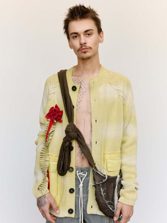  에드워드 커밍 가디건 워시드 라임 코튼 타이어 트랙 카디건 페이디드 라임 - EDWARD CUMING