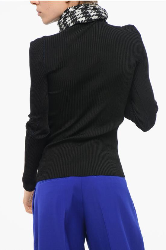  버버리 스카프 리브 니트 스웨터  8081169 A1189 BLACK Black - BURBERRY