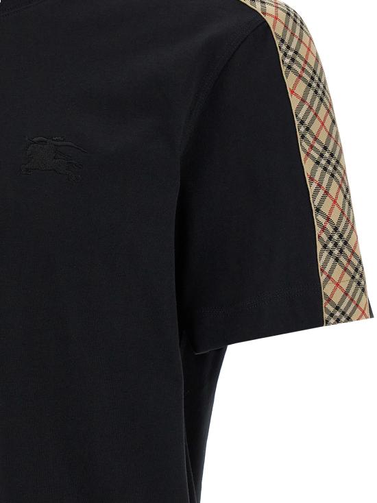 26FW 버버리 체크 트리밍 코튼 티셔츠 8106248BLACK - BURBERRY