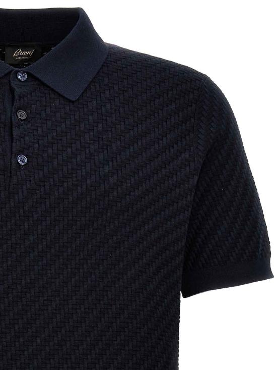  브리오니 코튼 실크 캐시미어 트라마 위브 폴로 셔츠 UMR20OPAK224100 Blue - BRIONI