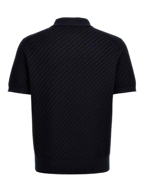  브리오니 코튼 실크 캐시미어 트라마 위브 폴로 셔츠 UMR20OPAK224100 Blue - BRIONI