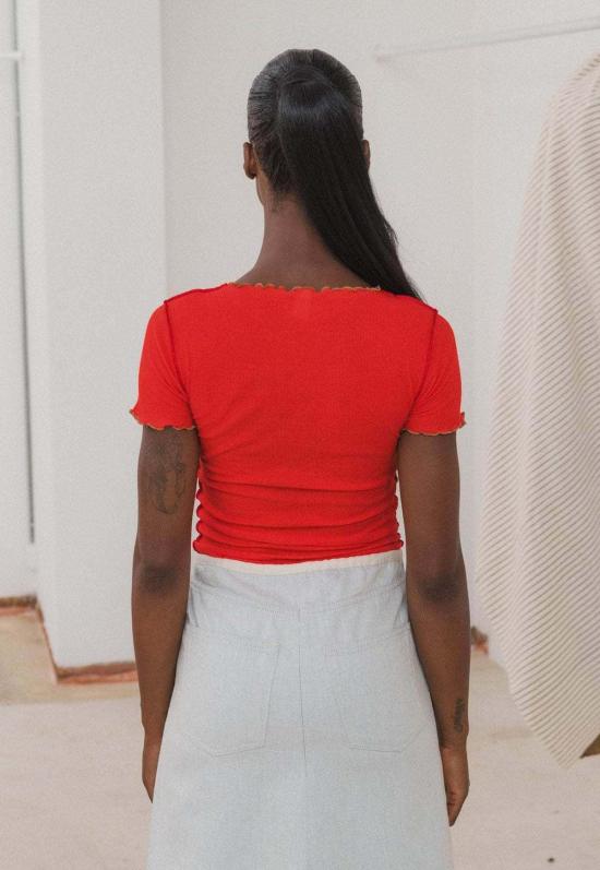  베이스레인지 반팔 티셔츠 Baserange Vein 티셔츠 레드/브라운 - BASERANGE