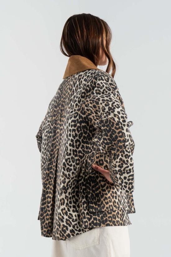  가니 자켓 Ganni 프린트 캔버스 미디 재킷 레오파드 - GANNI