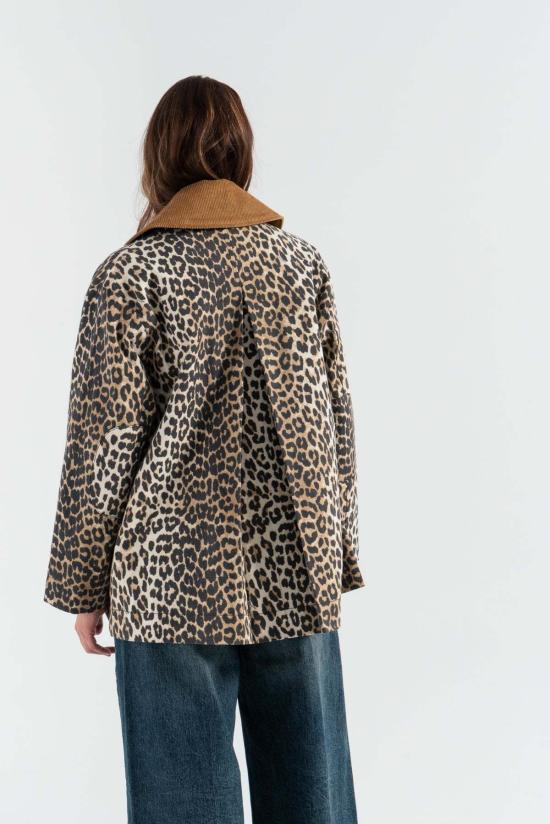  가니 자켓 Ganni 프린트 캔버스 미디 재킷 레오파드 - GANNI
