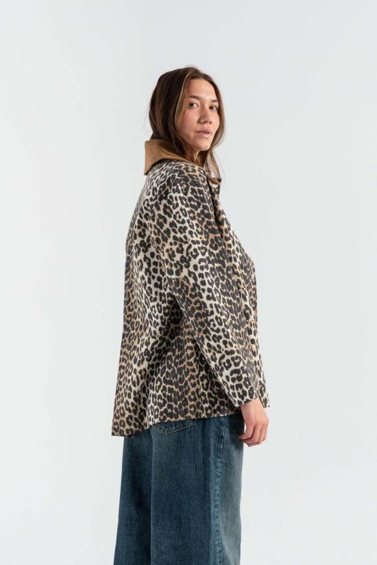  가니 자켓 Ganni 프린트 캔버스 미디 재킷 레오파드 - GANNI