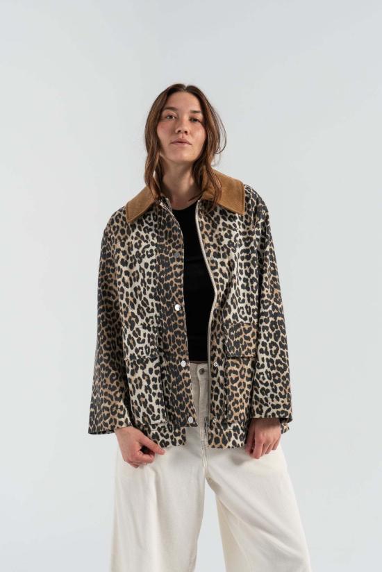  가니 자켓 Ganni 프린트 캔버스 미디 재킷 레오파드