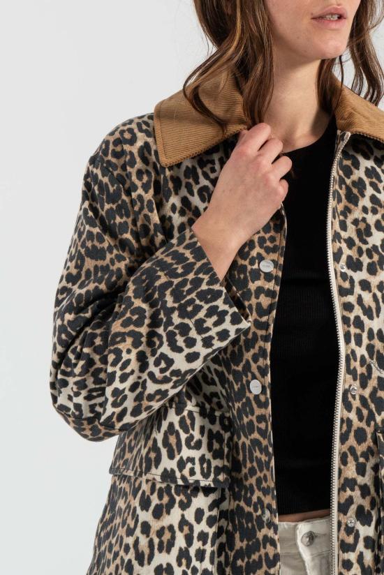  가니 자켓 Ganni 프린트 캔버스 미디 재킷 레오파드 - GANNI