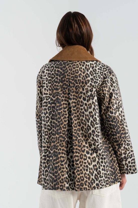  가니 자켓 Ganni 프린트 캔버스 미디 재킷 레오파드 - GANNI