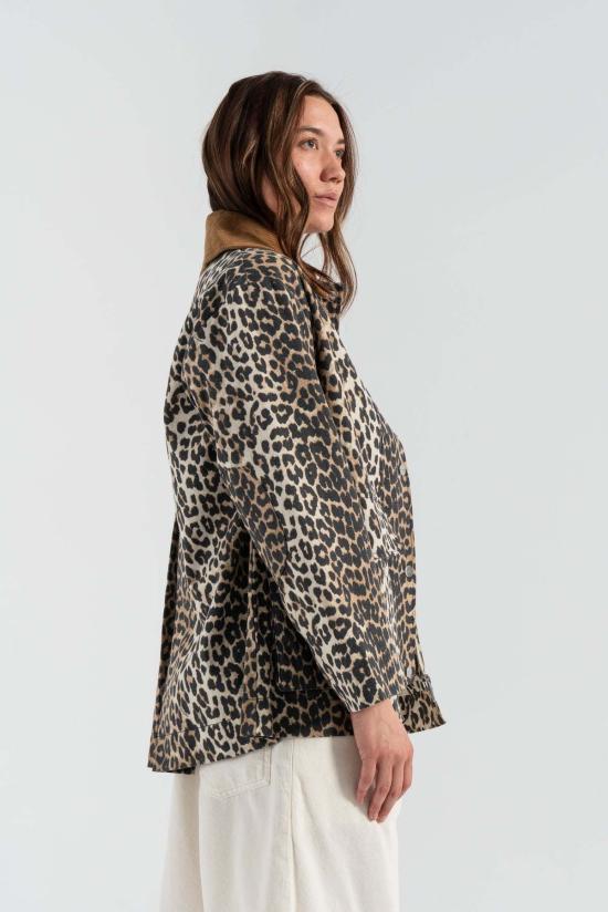  가니 자켓 Ganni 프린트 캔버스 미디 재킷 레오파드 - GANNI