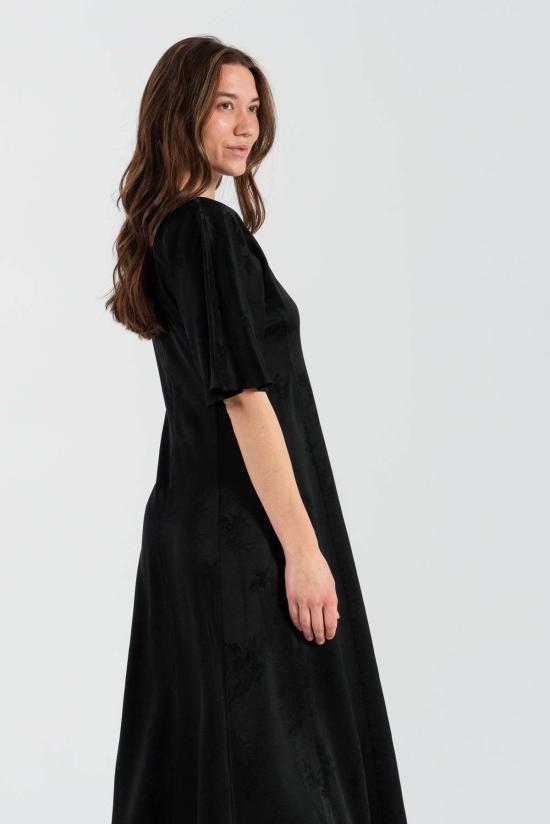  가니 롱 원피스 Ganni 플루이드 새틴 자카드 슬릿 롱 드레스 블랙 - GANNI