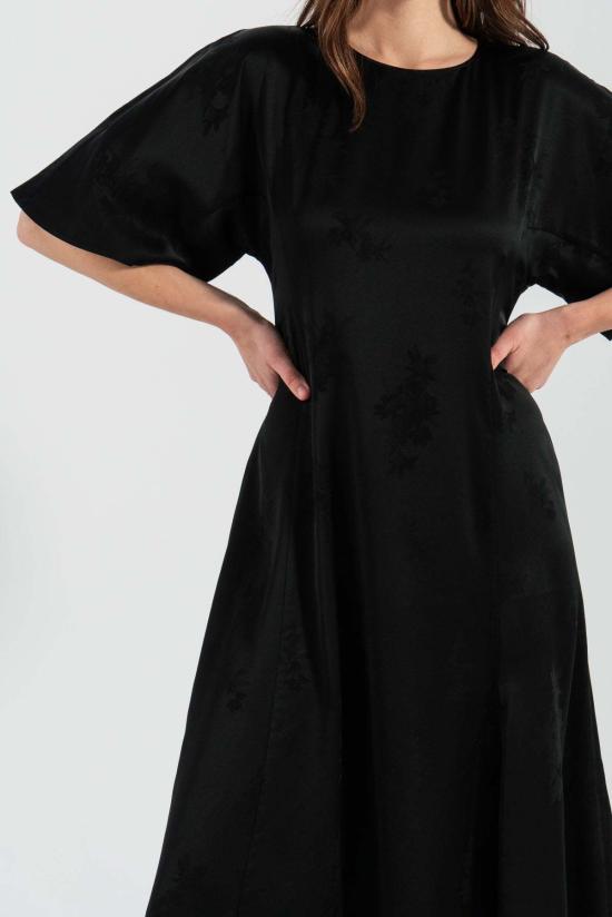  가니 롱 원피스 Ganni 플루이드 새틴 자카드 슬릿 롱 드레스 블랙 - GANNI