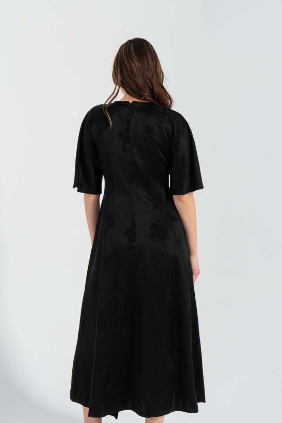  가니 롱 원피스 Ganni 플루이드 새틴 자카드 슬릿 롱 드레스 블랙 - GANNI