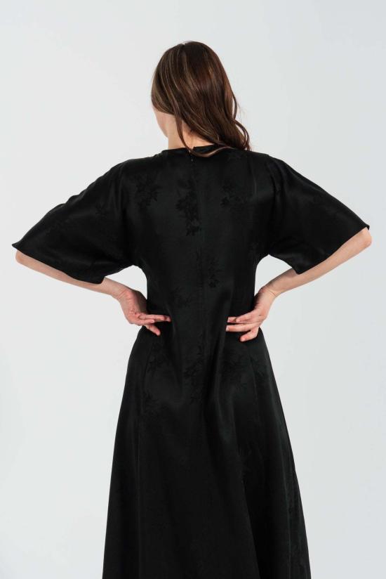  가니 롱 원피스 Ganni 플루이드 새틴 자카드 슬릿 롱 드레스 블랙 - GANNI