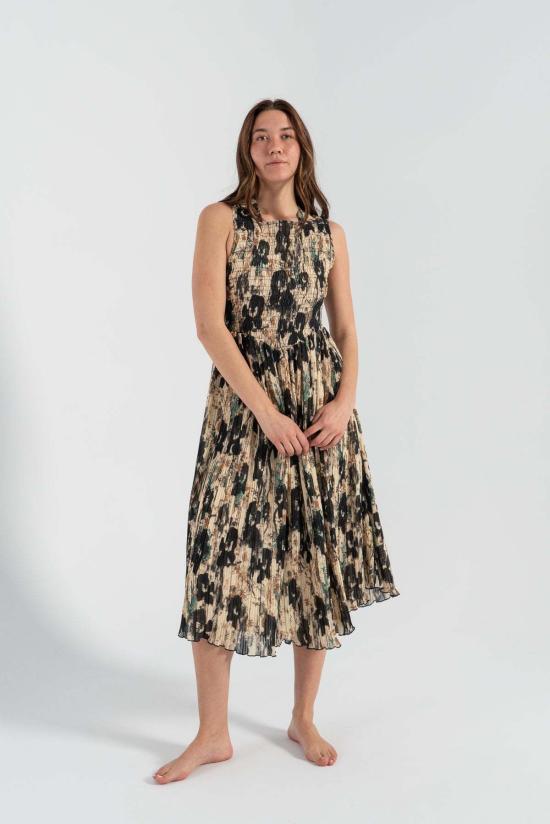  가니 미디 원피스 프린트 플리츠 스모크 미디 스트랩 드레스 애프터글로우