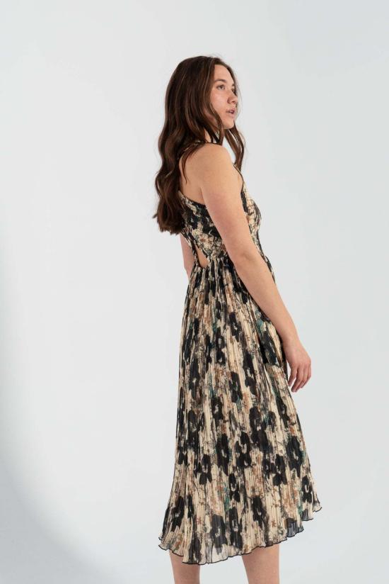  가니 미디 원피스 프린트 플리츠 스모크 미디 스트랩 드레스 애프터글로우 - GANNI