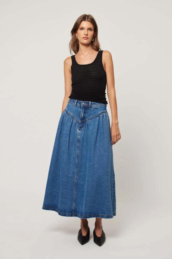  롤라스 데님 원피스 레오니 스커트 리버 블루 - ROLLAS