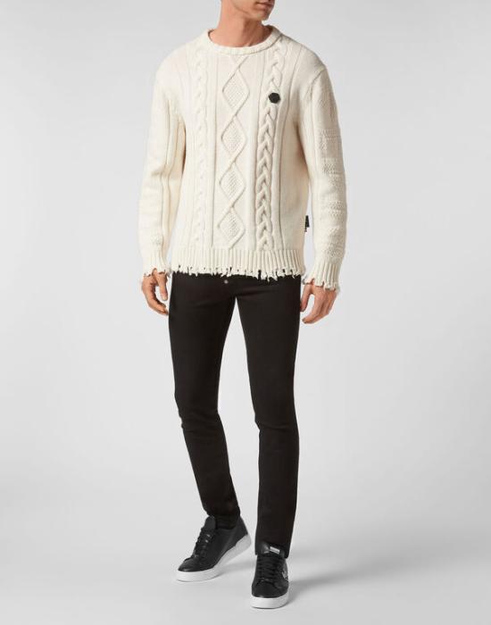  필립 플레인 스웨터 FACC MKO1273 PKN002N WHITE White - PHILIPP PLEIN