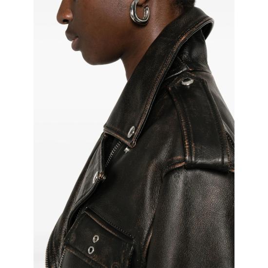 25SS 알렉산더 맥퀸 가죽 자켓 833758 Q5APD 2122 BROWN BLACK - ALEXANDER MCQUEEN