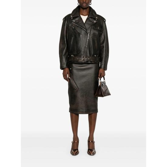 25SS 알렉산더 맥퀸 가죽 자켓 833758 Q5APD 2122 BROWN BLACK - ALEXANDER MCQUEEN