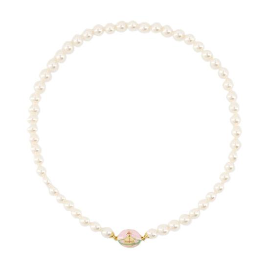 25SS 비비안웨스트우드 목걸이/팬던트 63030020 02R838 R838 GOLD PINK PALE YELLOW ENAMEL CREAMR gold