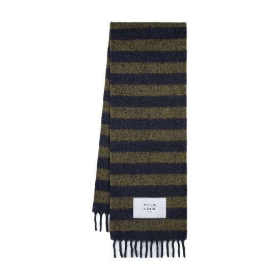  메종키츠네 머플러/스카프 LM06202WA0019 INK BLUE KHAKI RUGBY STRIPE khaki