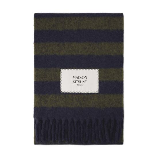 메종키츠네 머플러/스카프 LM06202WA0019 INK BLUE KHAKI RUGBY STRIPE khaki - MAISON KITSUNE
