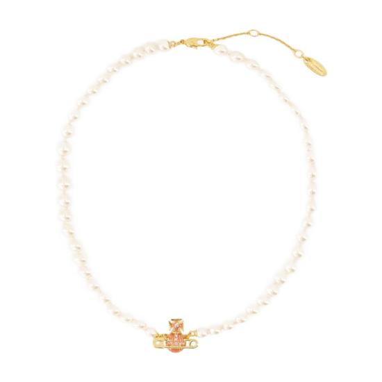 25SS 비비안웨스트우드 목걸이/팬던트 6301011O 02R859 R859 GOLD LIGHT ROSE CRYSTAL ROSALINE ENAMEL gold