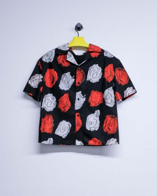  마르니 반팔 셔츠 Marni Mercury 프린트 코튼 볼링  블랙 - MARNI