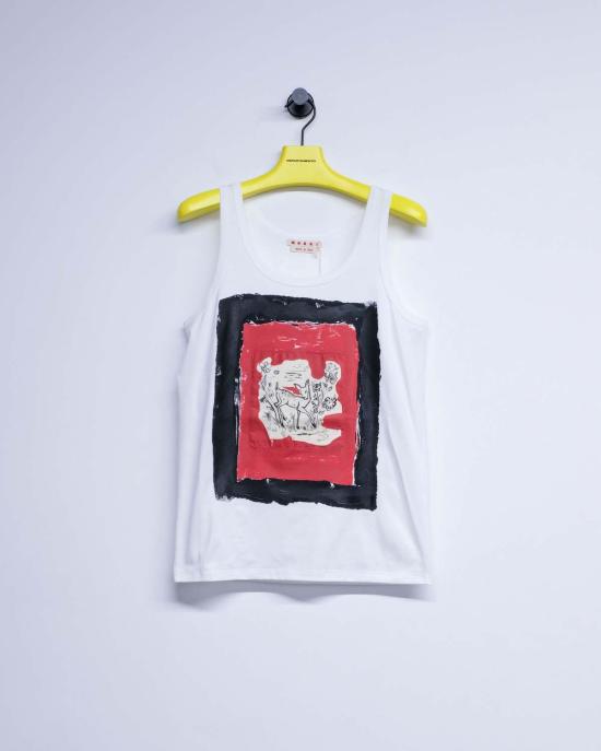  마르니 민소매 티셔츠 Marni Fawn 프린트 탱크탑 릴리 화이트 - MARNI