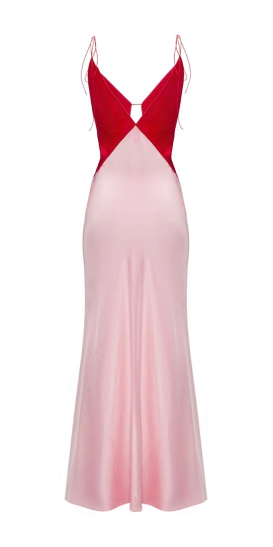  안나 옥토버 롱 원피스 Anna October Terrin 새틴 가운 레드/라이트 핑크 - ANNA OCTOBER