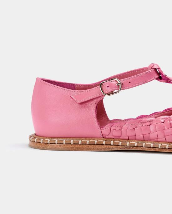  Naguisa 플랫 슈즈 나귀사 프라가리아 워븐 티 스트랩 핑크 - OTHER BRANDS