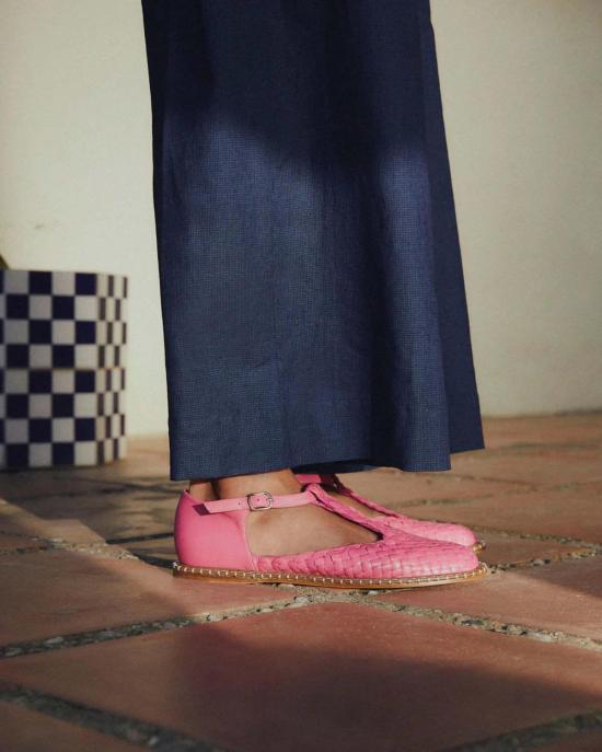  Naguisa 플랫 슈즈 나귀사 프라가리아 워븐 티 스트랩 핑크 - OTHER BRANDS