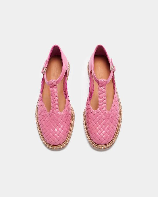  Naguisa 플랫 슈즈 나귀사 프라가리아 워븐 티 스트랩 핑크 - OTHER BRANDS