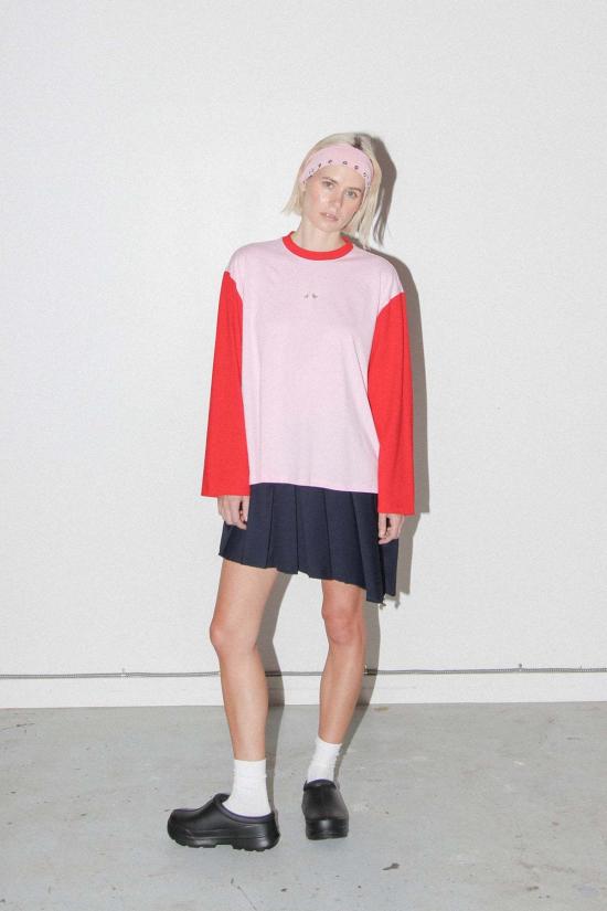  케이코 반팔 티셔츠 Kk Co 콘트라스트 박스 티 핑크 & 레드 - KKCO