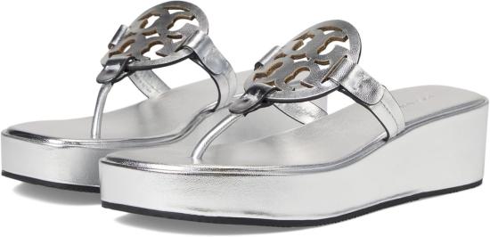  토리버치 뮬/슬리퍼 밀러 메탈릭 레더 웨지  실버