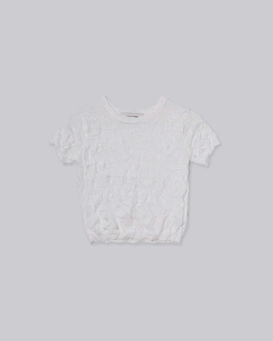  사야카 다비스 뉴욕 반팔 티셔츠 사야카 데이비스 뉴욕 크링클 페티트 니트 티 화이트 - SAYAKA DAVIS NEW YORK