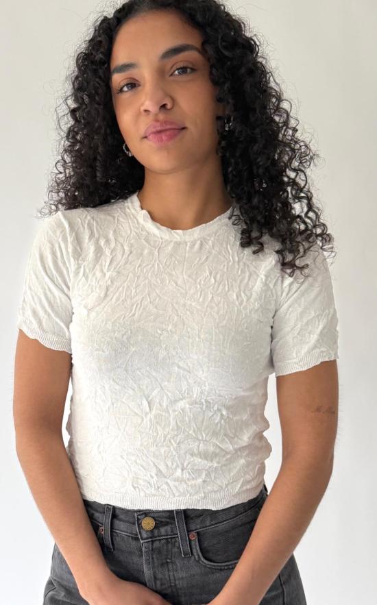  사야카 다비스 뉴욕 반팔 티셔츠 사야카 데이비스 뉴욕 크링클 페티트 니트 티 화이트