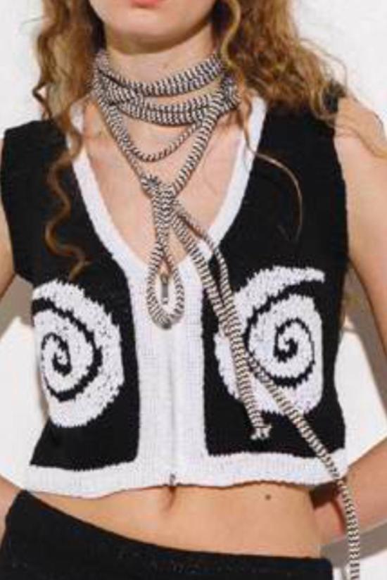  Mandinga 베스트 만딩가 스파이럴 핸드니트 탑 블랙/화이트 - OTHER BRANDS