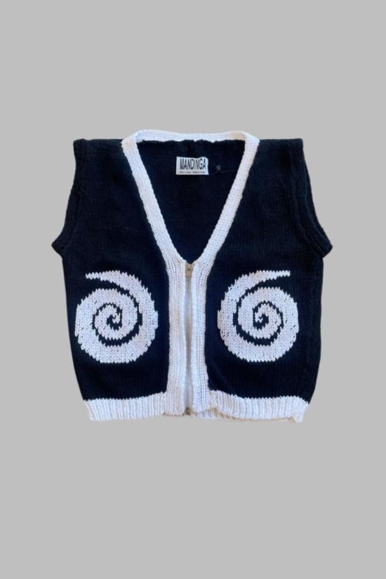  Mandinga 베스트 만딩가 스파이럴 핸드니트 탑 블랙/화이트