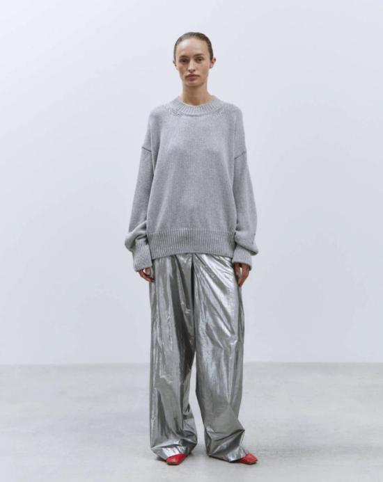  알리지 스트레이트 팬츠 Alysi 라이트웨이트 샤이니 팔라조 팬츠 실버 - ALYSI